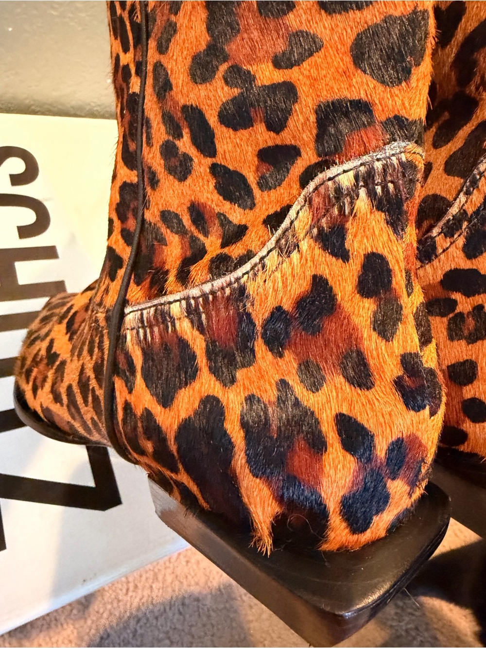 SCHUTZ Ashley Leopard Print Mid-Calf Heeled Boots EUC - Picture 10 of 16
